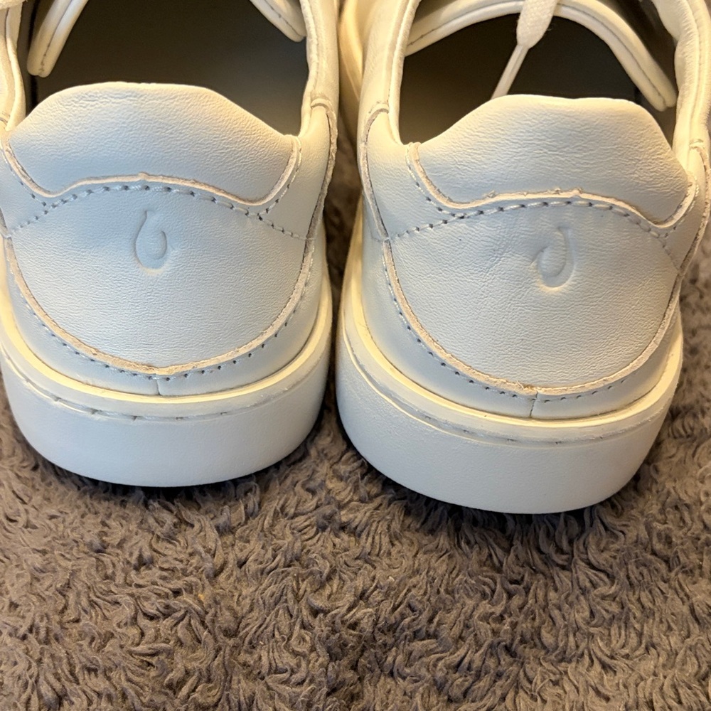 OluKai Pehuea White Low-Top Leather Lace-Up Sneakers - Picture 2 of 5